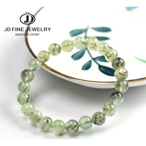 JD Genuine Natural Stone Natural Grape Stone Elastic Grade A Prehnite Bead Bracelet Size 6 mm 8 mm 10mm Xmas Gift