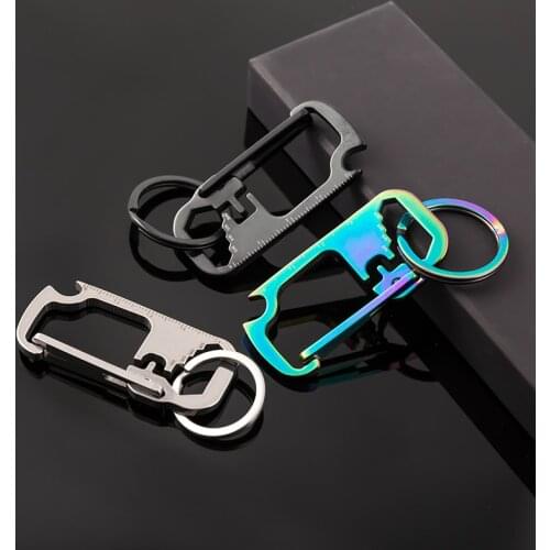 Stainless Steel Keychain Pendant Multifunctional Open Waist Hanging Accessory Belt Bottle Opener Ruler Outer Hexag