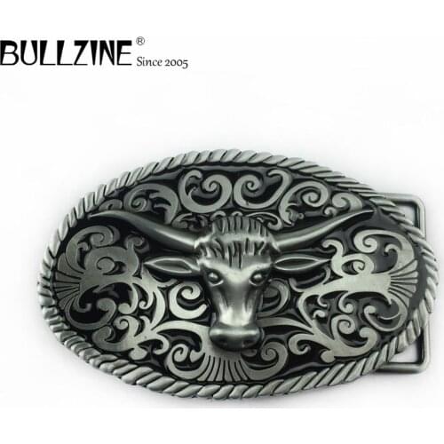 Bullzine zinc alloy western Bull head belt buckle pewter finish FP-03386 LUXURIOUS cowboy jeans gift belt buckle