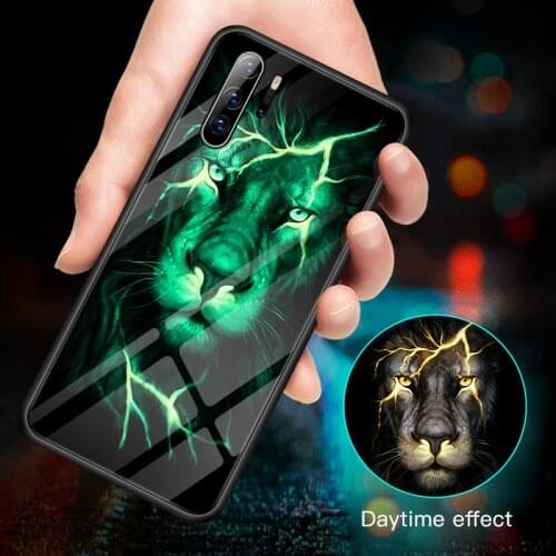 Lion Phoenix Wolf Tiger Luminous Glass Case For Huawei P40 P30 P20 Mate Honor 30 20 10 9 8 X Pro Lite Luxury Phone Cover Coque