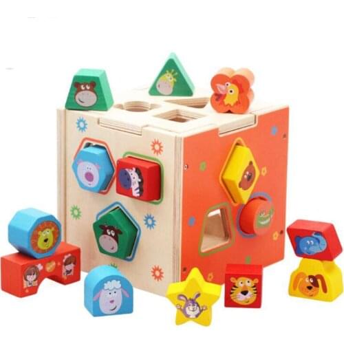 Kids Early Learning Educational Toys Wooden Geometric Shape Blocks Box Sorting Matching Montessori Kids Xmas Gifts Teaching Toys