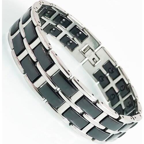 Double Row Black Ceramic Wide Hand Bracelets for Men Energy Health Benefit Hematite Magnetic Therapy Bangle Male Jewelry Gifts