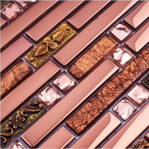 Purple metal mosaic strip glass mixed stainless steel mosaic tiles kitchen backsplash living room wall bathroom shower mosaic