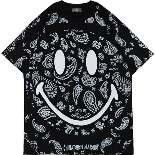 Firmranch 2021 Tee For Men/Women White Paisley Print Black Short Sleeve Hip Hop Loose Vibe Style High Street T-shirt Large