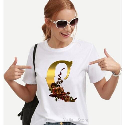 Alphabet C Letter Print Tshirts Women Clothes 2021 Red Rose Flower T Shirt Femme Summer Fashion T-Shirt Female Harajuku Shirt