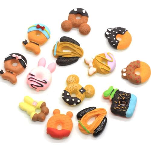 Kawaii Mixed Food DIY Flatback Resin Cabochons Mouse Food Cakes Donuts Biscuit Miniature Kitchen Decoration