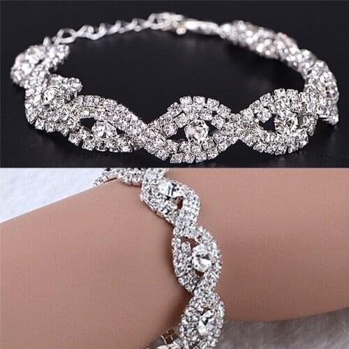 Classic Elegant Deluxe Austrian Crystal Bracelet Women Infinity Rhinestone Bangle Gift