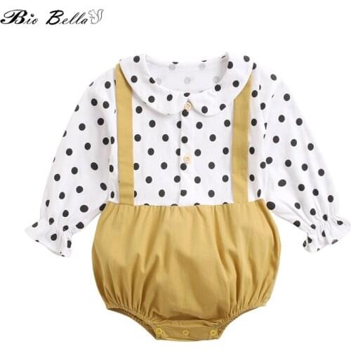 Spring Autumn Baby Clothing Baby Girls Ribbed Clothes Girl Polka Dot Jumpsuit Newborn Long Sleeve Bodysuit Kids Outfits