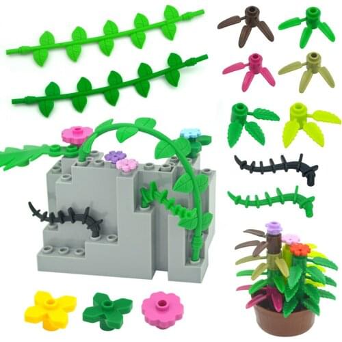 MOC Parts Plant Tree Leaf Flower DIY Building Blocks Creator Bricks 30176 3741 32607 forest bamboo Rattan palm leaves