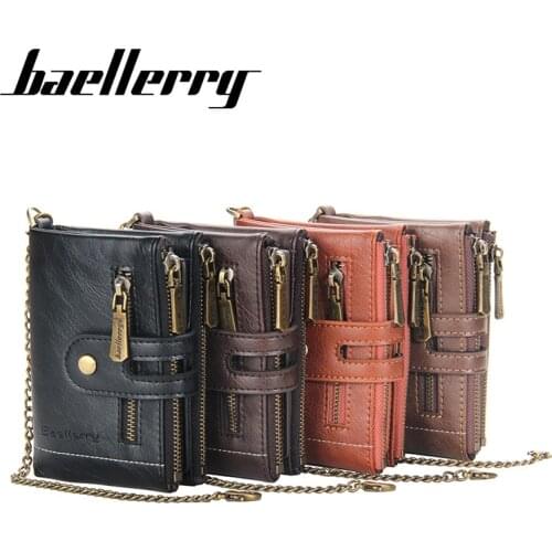 Baellerry 2021 New Men Wallet Luxury Designer Purses Short Zipper Coin Purse Card Holder Chain PORTFOLIO Portomonee Male Walet