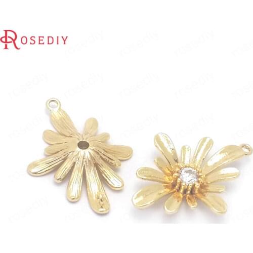 39073)6PCS 25x18.5MM 24K Gold Color Brass and Zircon 2 Holes Flower Connect Charms Pendants Jewelry Making Diy Accessories