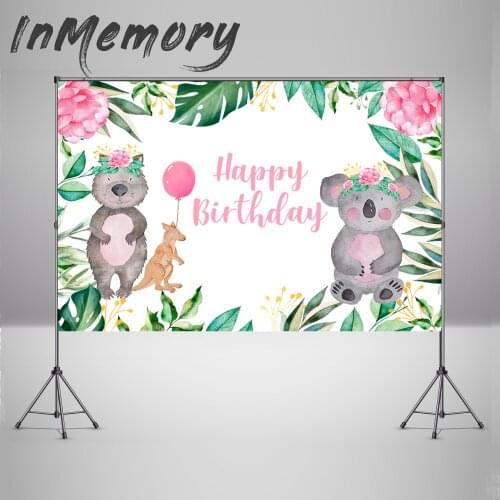 Woodland party Backdrop Custom Green Leaves Girl Birthday Party Photocall Banner Animals Bear Photo Background Vinyl Custom
