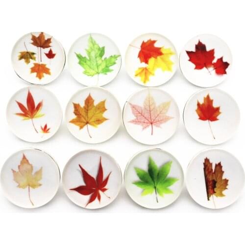 Mix 12pcs/lot glass maple leaf snap buttons flower 18mm leather clasp snap button Bangles snap bracelet jewelry