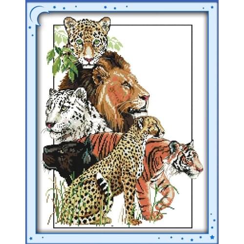 Beasts picture cross stitch kit 14ct 11ct pre stamped canvas cross stitching animal lover embroidery DIY handmade needlework