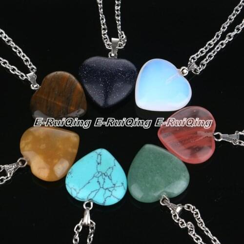 Natural Stone Necklace Quartz Gems Heart Shape Stones Point Reiki Chakra Pendant Beads Jewelry Craft Making Jewelry Gifts Chain