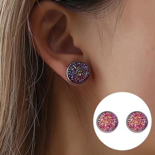 New Women Fashion Round Starry Sky Ear Studs Stainless Steel Earrings Piercing Jewelry Gift