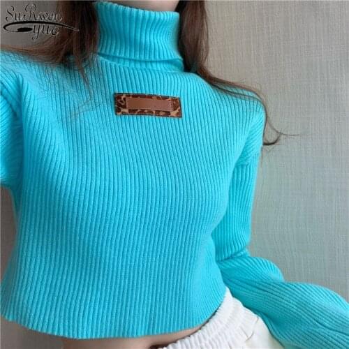 Solid Basic Cropped Spring Fashion Clothing Top Sweater Turtleneck Bottoming Shirt Womens New Fashion Joker Pull Femme 12847