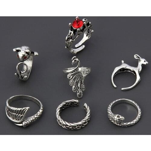 Snake Ring Metal Punk Open Adjustable Design Bird Deer Animal Exaggerated Finger Ring for Women Men Party Jewelry Gift