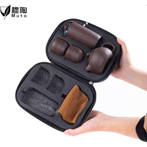 Portable Travel Bag Purple Sand Chinese Kung Fu Tea Set Gaiwan Teapot Teacups Tea Sets Travel Tea Set Drinkware