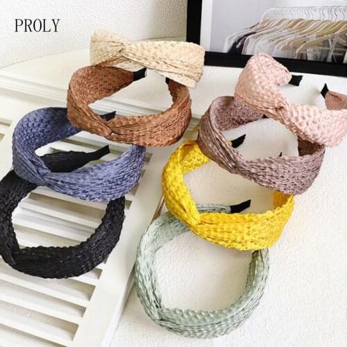 PROLY New Fashion Turban For Adult Wide Side Cross Knot Headwear Pleated Flexible Cloth Hairband Women Headband Wholesale