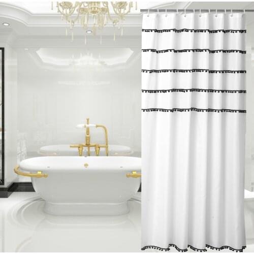 Luxury Black and White 180X180CM Waterproof Shower Curtain Set with 8 Hooks Bathroom Curtains 3JL530