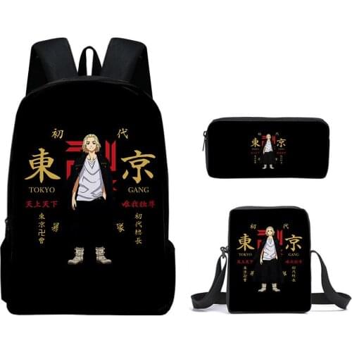 Tokyo Revengers Backpack 3-piece Suit School bag+Pencil Case + Satchel Backpack Men School Bags Cartoons 3D Print Teen Schoolbag