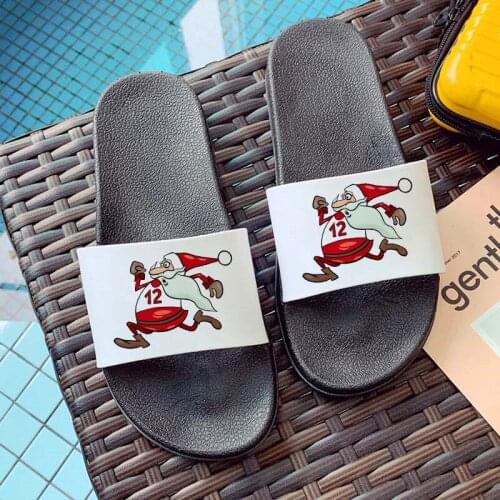 Cartoon Slippers Beach Slippers Open Toe Home Slides Indoor Slippers Women Lovely Funny Santa Claus print Slippers