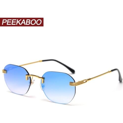 Peekaboo rimless sunglasses men square mirror blue red green frameless retro sun glasses for women metal gold uv400 high quality