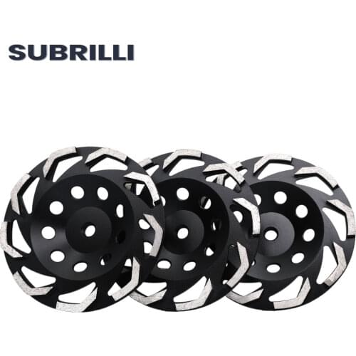 SUBRILLI 3Pcs 7" 180mm Diamond Segmented Turbo Row Cup Grinding Wheel For Concrete Hard Stone Whith M14 5/8-11 Connection
