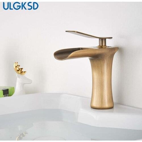 ULGKSD Basin Faucet Bathroom Waterfall Notched Waterfall Faucet Bathtub Sink ORB Antique Copper Faucet Faucet Deck Installation