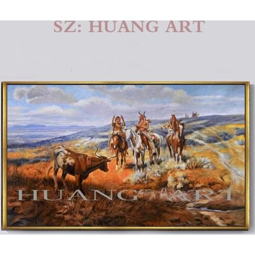 The horse animal U.S.Vintage Cowboy Oil Painting On Canvas Art Wall Decor Picture Adornment bedroom villa office conference ro