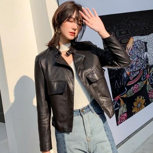 YYCZF New Women Genuine Sheep Leather Coat Lady Female Real Sheep Skin Versatile Motorcycle Jacket Fall/winter Coats Trench