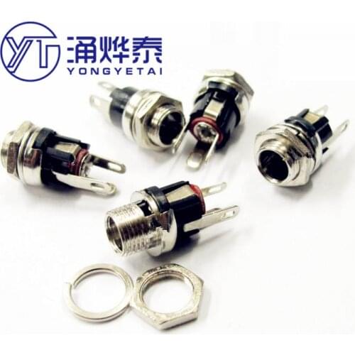 YYT 10PCS DC025M DC-025M DC socket with threaded power socket DC-025 socket 5.5-2.1MM/2.5MM