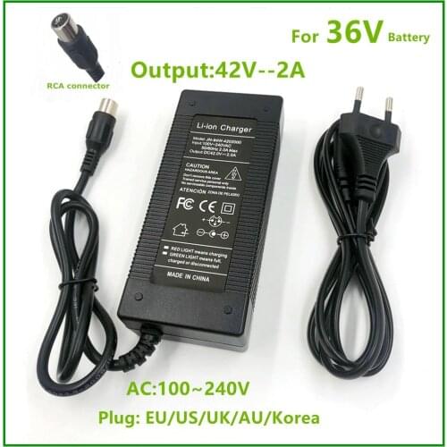42V2A Charger Electric Bike Lithium Battery Charger For 36V Lithium Battery Pack RCA Plug charger