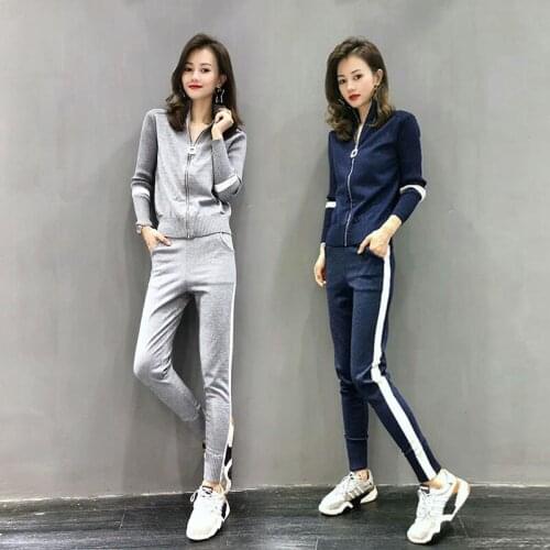Women Tracksuits Set 2020 New Spring Long Sleeve Jacket Sportswear Suit Casual Female Knitted Sweatshirt Pants Two-piece Set W65