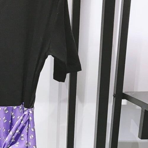 Women Dress Early Autumn New Round Collar Wave Point Stitching Slim T-Shirt False Two Layers of Dress