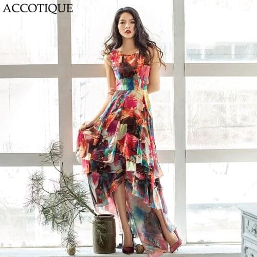 Free Shipping 2017 New Summer Womens Sleeveless Print Maxi Dress Female Irregular Ruffle Floor Length Long Dresses Vestidos