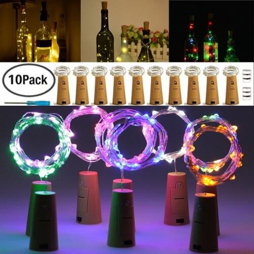 10 15 20LED Wine Bottle Lights Cork Battery Powered Garland DIY Christmas String Lights For Halloween Wedding Party Decoracion