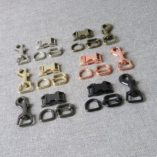 20 sets 15mm 20mm 25mm Metal D ring belt straps slider quick release buckle spring hook for dog collar leash harness accessories