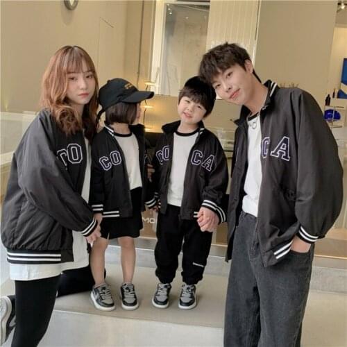 2021 Family Matching Outfit Zipper Embroidery Letter Jacket for Couples black coat Brothers Sisters Family Baby Girl Clothe XXL