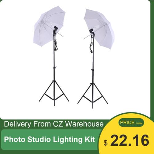 Andoer Photography Photo Studio Lighting Kit Set 2Pcs 6.6Ft Light Stand 33 Inch Light Umbrella 45W Light Bulb Light Socket