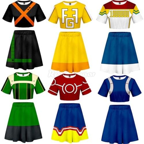 Anime Boku No Hero Academia My Hero Academia Midoriya Izuku Bakugou Katsuki Cosplay Costume Women 3D Print Top + Skirt C31M294