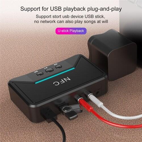 NFC Bluetooth Audio Receiver A2DP AVRCP Wireless Bluetooth 5.0 Stereo Analog/ AUX 3.5mm Jack Audio Adapter Support USB Playback