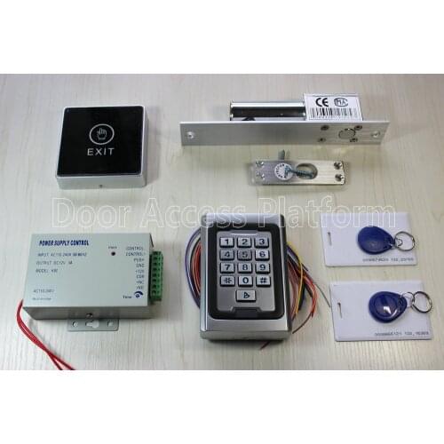 Off-line keypad+Password access control terminal machine with Electro bolt lock drop bolt, Power supply+Touchable exit button