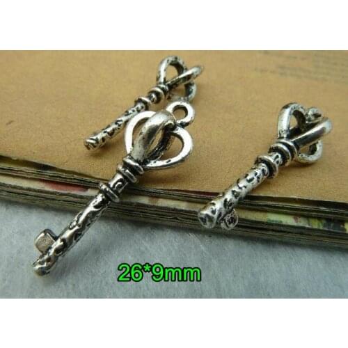 Free Shipping -40 pcs 3D Retro Silver Plated Crown Key Charms Pendant 26*9mm,Craft Supplies,Jewelry Making Findings