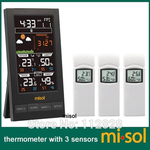 Wireless weather station with 3 sensors, 3 channels, color screen