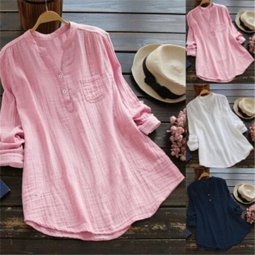 5XL Women Casual Long Sleeve Cotton Linen Loose Blouse Autumn Female Shirt Large Size Vintage Oversized Tops Solid Ladies Shirts