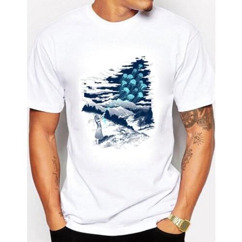 BLWHSA Summer Men T-Shirts 100% Cotton Printing Kite Jellyfish illustration Short Sleeve T Shirts For Men Clothing Unique Design