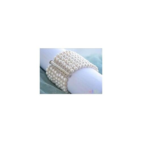 Women Gift 8row 7-8mm WHITE ROUND FRESHWATER PEARL BRACELET MAGNET 7.5-8" Wedding Girl jewelry