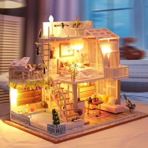 Diy Miniature Dollhouse Kit Wooden House With LED Light Roombox Kids Toys New Year Christmas Gifts Adult Doll House Furniture Se
